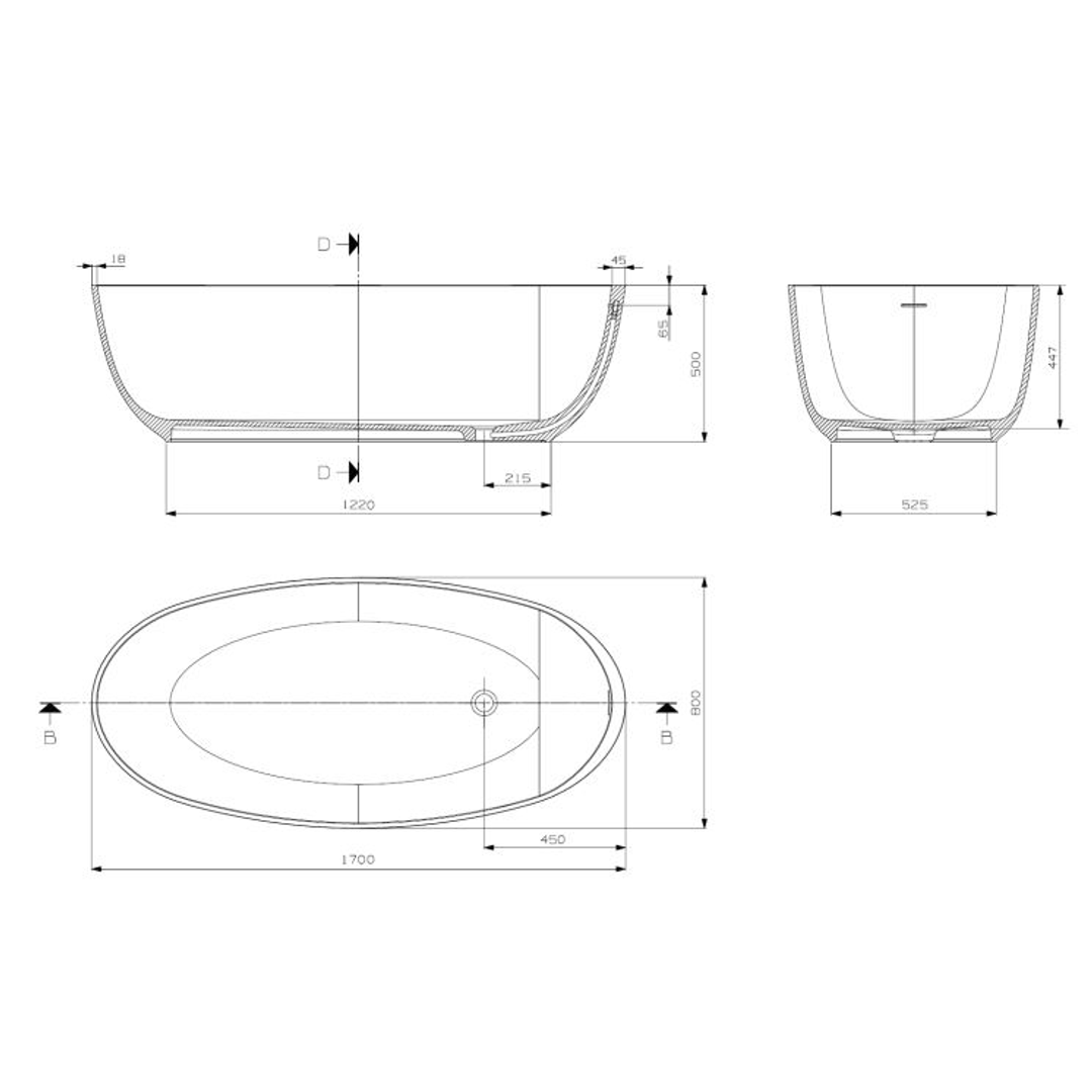 Domus Living Diana 170 Freestanding Bath 1700mm X 800mm - Matte White