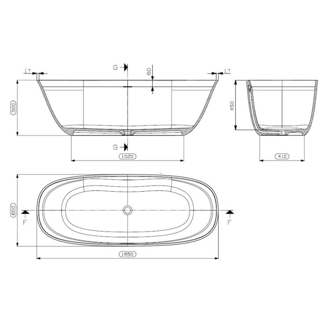 Domus Living Livia Freestanding Bath 1650mmX 650mm - Matte Grey