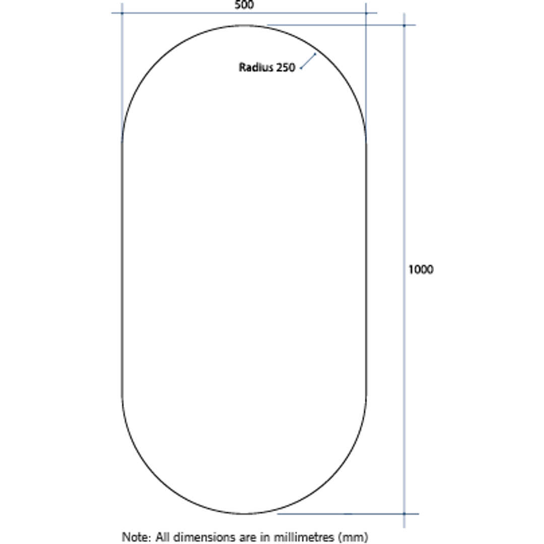 Thermogroup Duke Polished Edge Pill Mirror 500x1000mm Glue-to-Wall