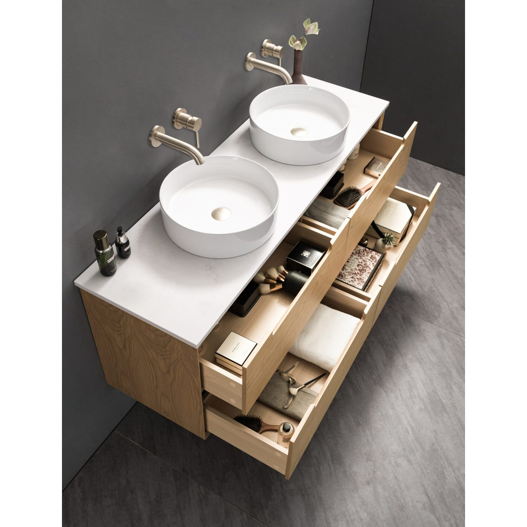 Noveen Elwood 1500Mm Wall Hung Vanity Pristine White Natural Sierra Oak
