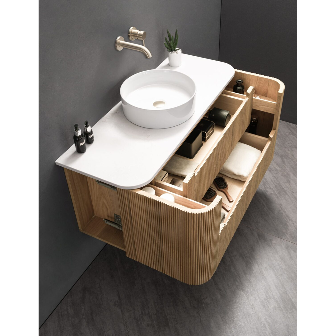 Noveen Oakmere 1200Mm Wall Hung Vanity Calacatta Marble Golden Oak