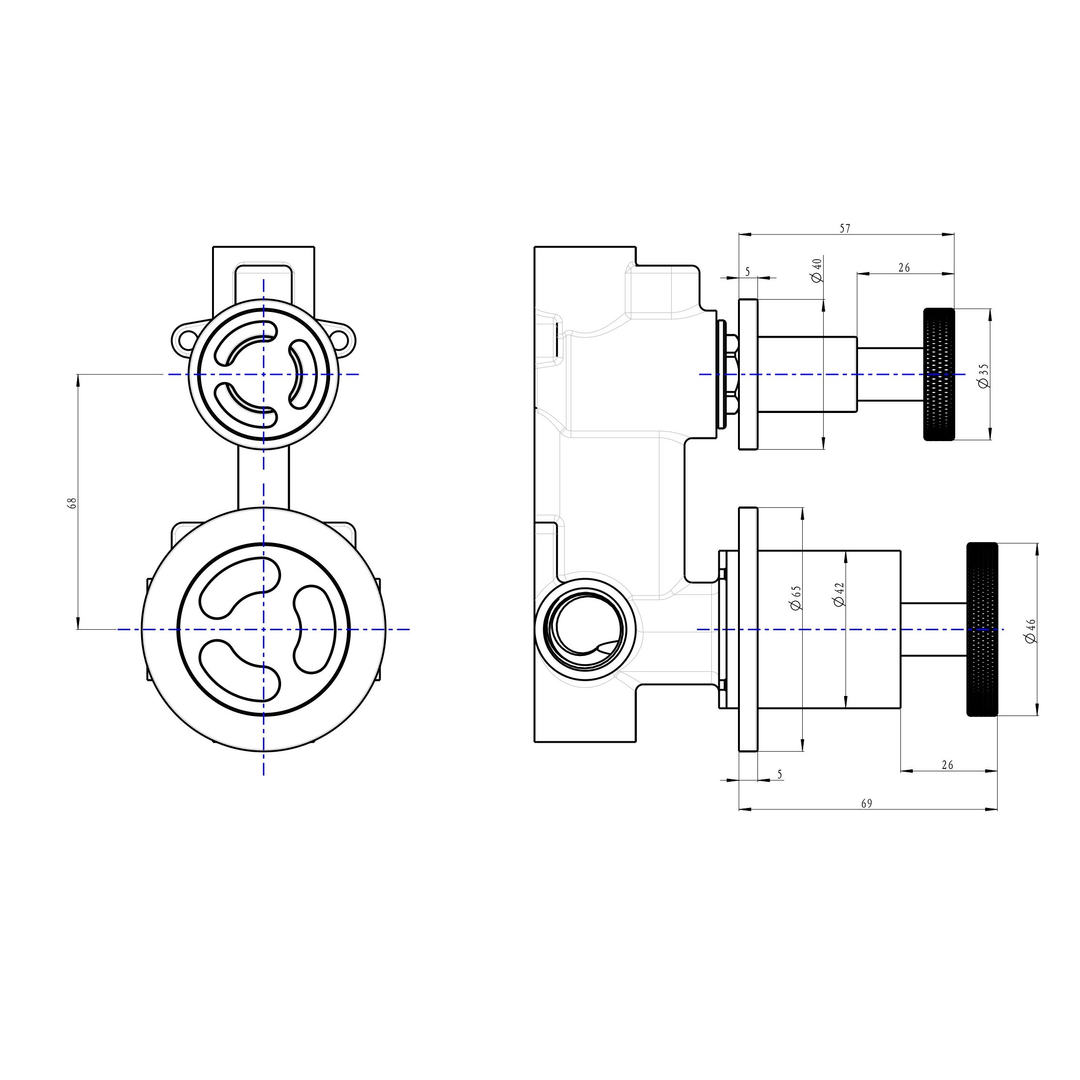 Linsol Dynamik 2-Plates Wall Mixer With Divertor - Brushed Brass