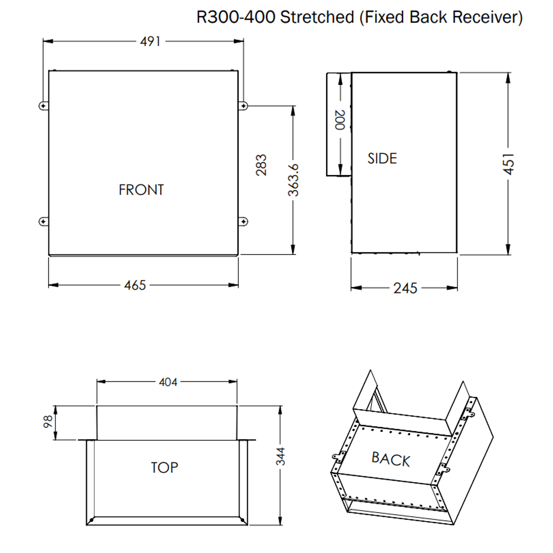 Dam Buster Stretched R300-400 Rainhead With Fixed Receiver