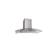 A modern stainless steel range hood with a curved glass smoke detector cover, shown against a plain white background.