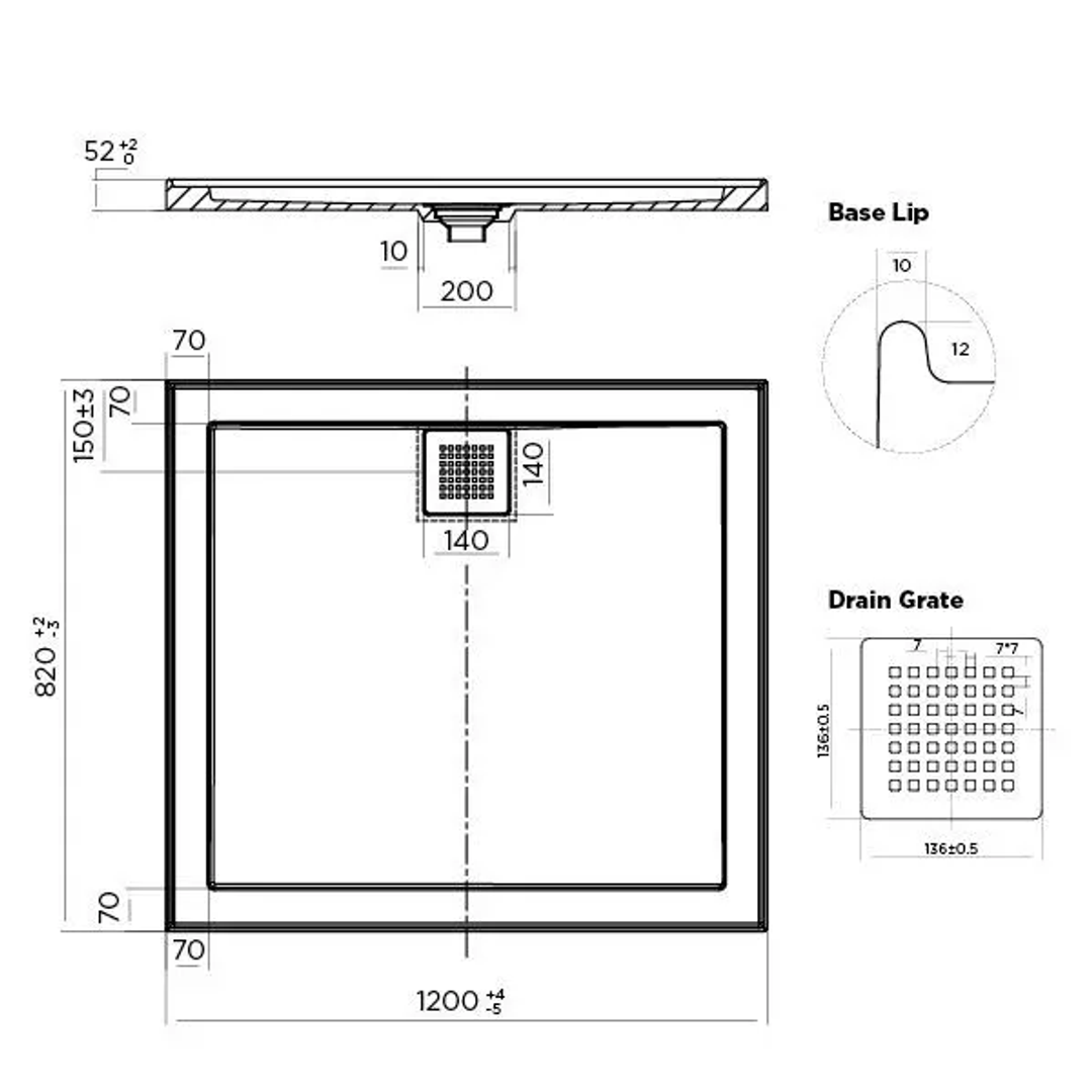 Ocean Eco 1200X820 4 Sided Tile Flange Shower Base