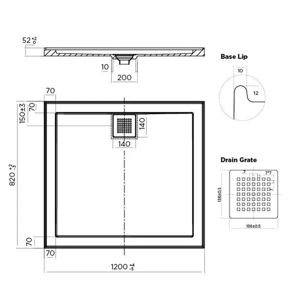 Ocean Eco 1200X820 4 Sided Tile Flange Shower Base