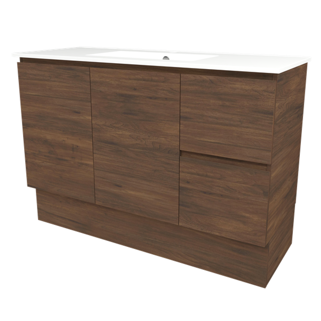 Timberline Elemental 1200Mm Floor Standing Vanity Aged Walnut Centre Bowl Alpha Top