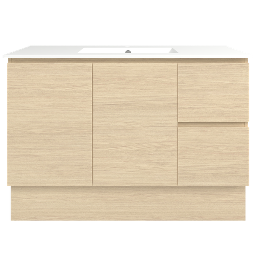 Timberline Elemental 1200Mm Floor Standing Vanity Silk Primavera Oak Centre Bowl Alpha Top