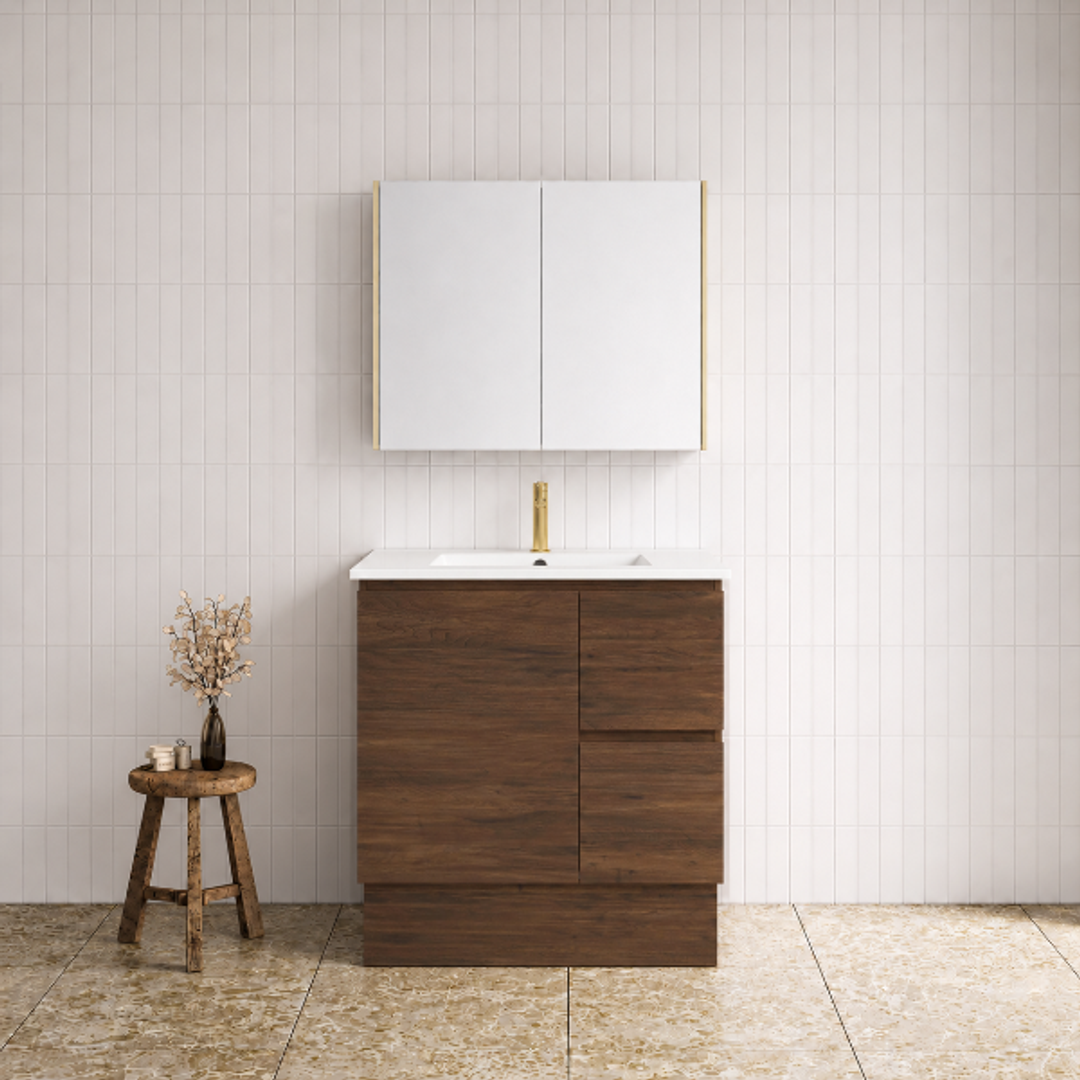 Timberline Elemental 900Mm Floor Standing Vanity Aged Walnut Centre Bowl Alpha Top