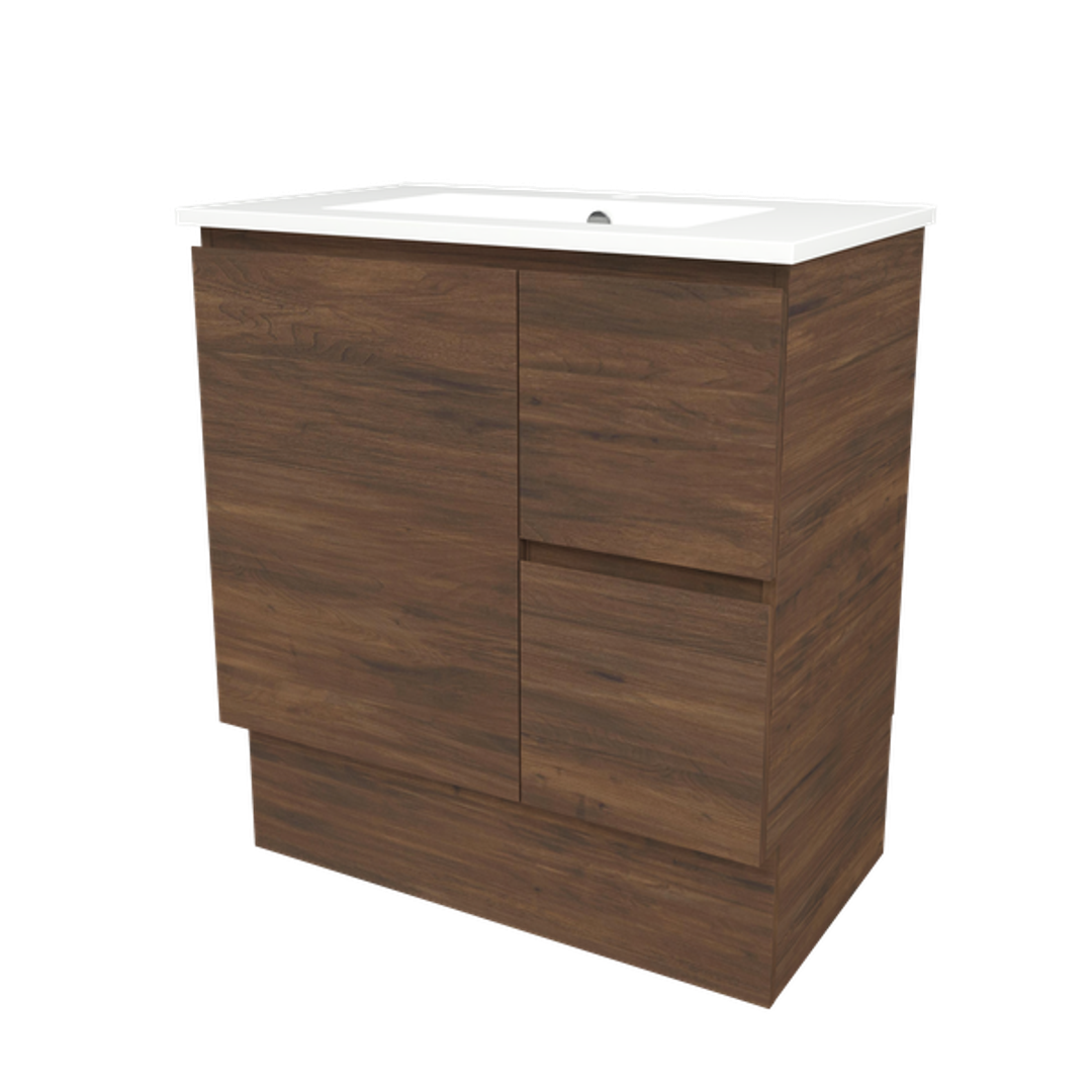 Timberline Elemental 750Mm Floor Standing Vanity Aged Walnut Centre Bowl Alpha Top