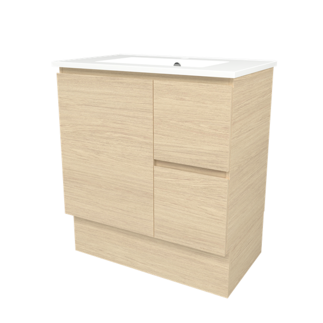 Timberline Elemental 750Mm Floor Standing Vanity Silk Primavera Oak Centre Bowl Alpha Top