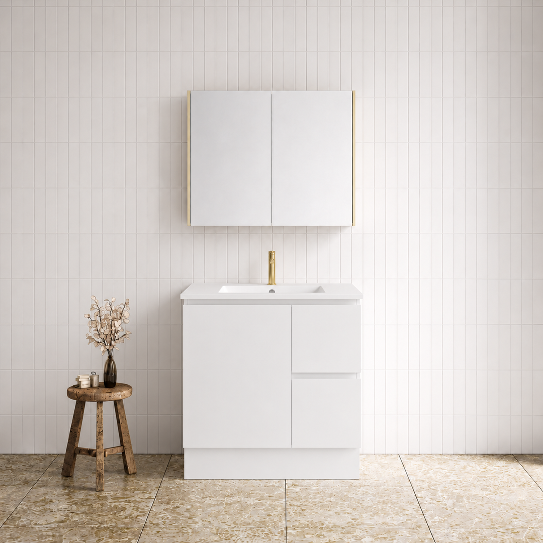 Timberline Elemental 750Mm Fs/Wh Vanity White Ultra Matt Centre Bowl Alpha Top