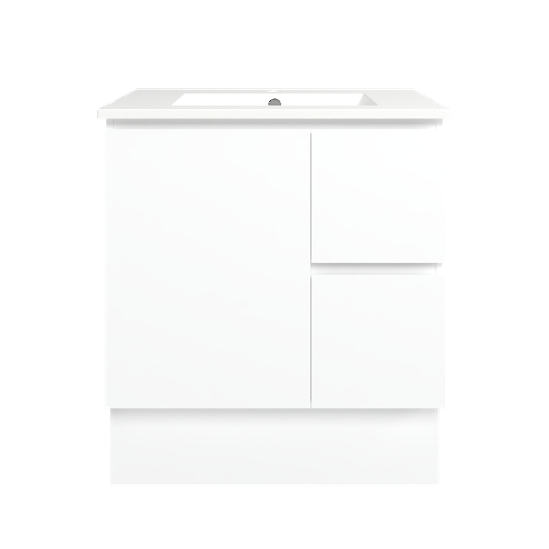 Timberline Elemental 750Mm Floor Standing Vanity White Ultra Matt Centre Bowl Alpha Top