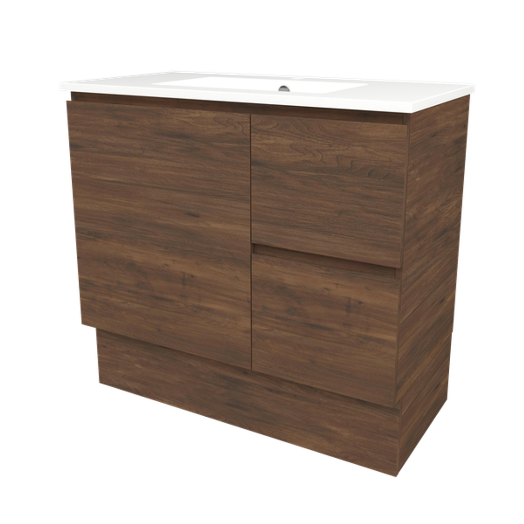 Timberline Elemental 900Mm Floor Standing Vanity Aged Walnut Centre Bowl Alpha Top