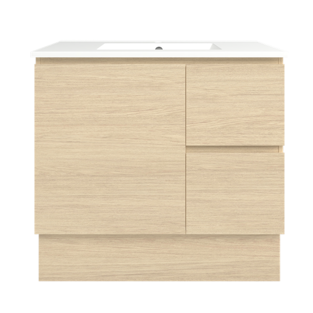 Timberline Elemental 900Mm Floor Standing Vanity Silk Primavera Oak Centre Bowl Alpha Top