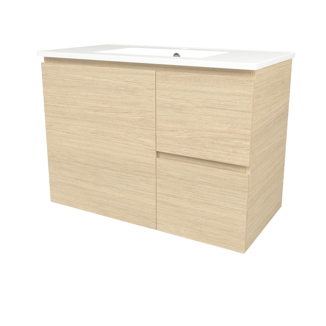 Timberline Elemental 900Mm Fs/Wh Vanity Silk Primavera Oak Centre Bowl Alpha Top
