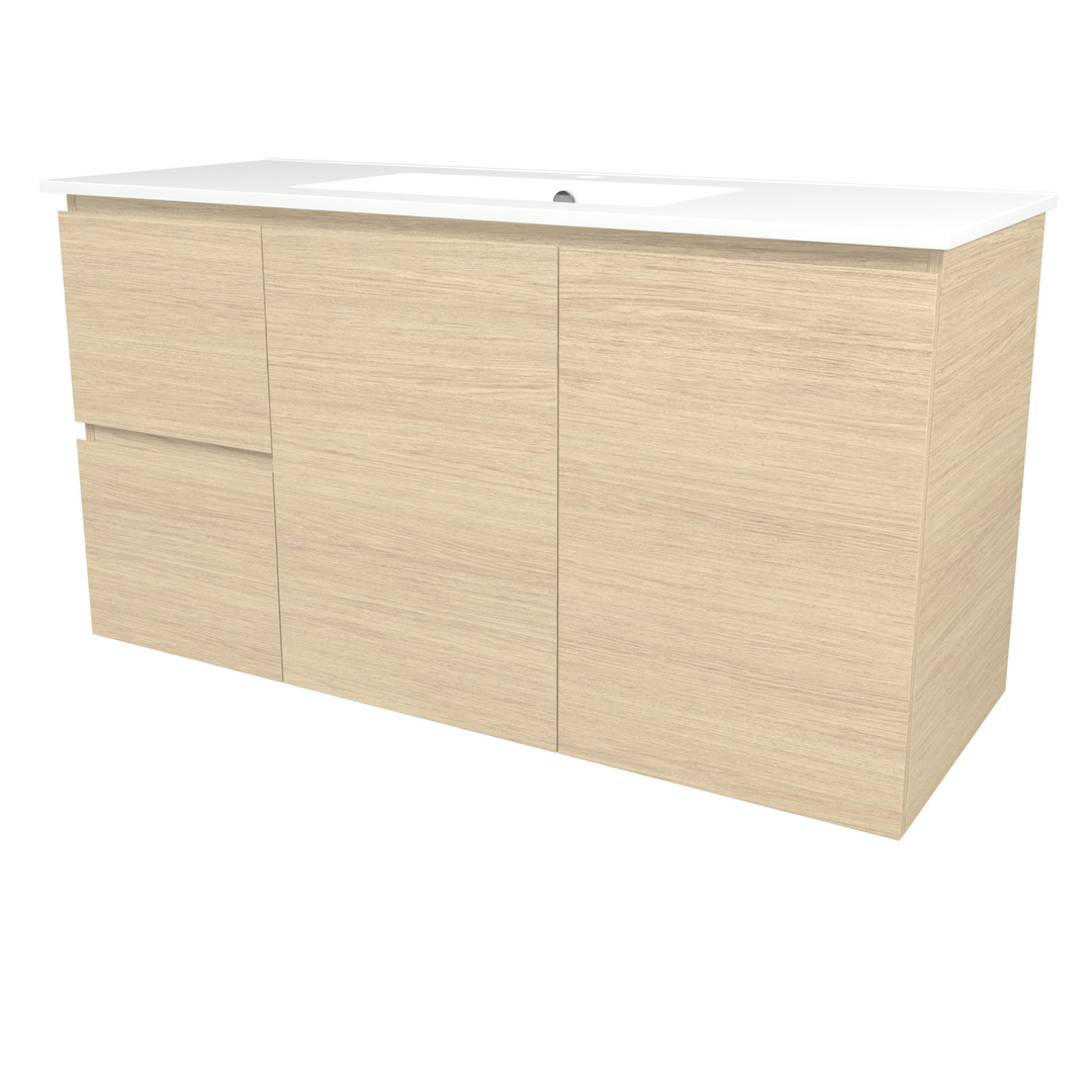 Timberline Elemental Left 1200Mm Fs/Wh Vanity Silk Primavera Oak Centre Bowl Alpha Top