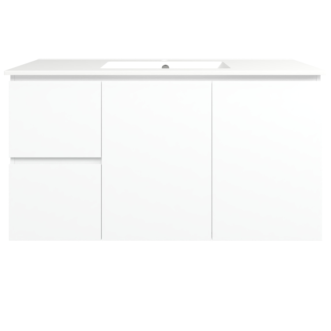 Timberline Elemental Left 1200Mm Floor Standing Vanity White Ultra Matt Centre Bowl Alpha Top