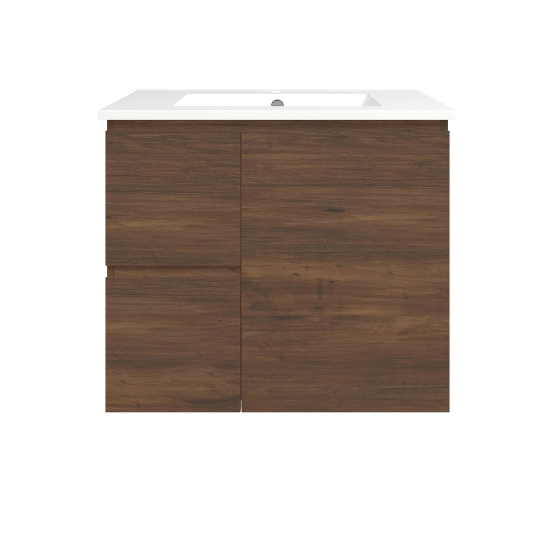 Timberline Elemental Left 750Mm Fs/Wh Vanity Aged Walnut Centre Bowl Alpha Top