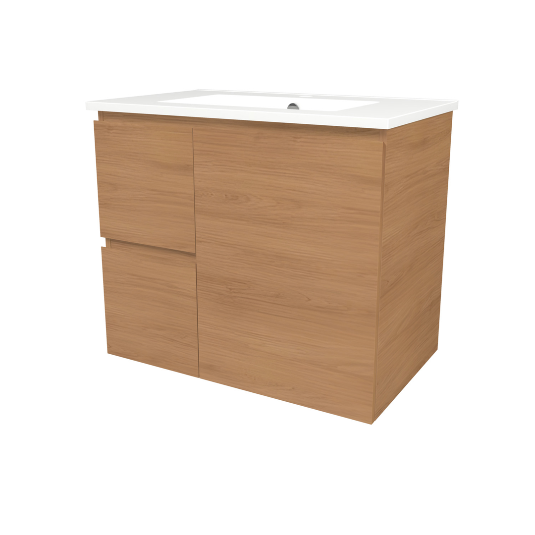 Timberline Elemental Left 750Mm Fs/Wh Vanity Tassie Oak Centre Bowl Alpha Top