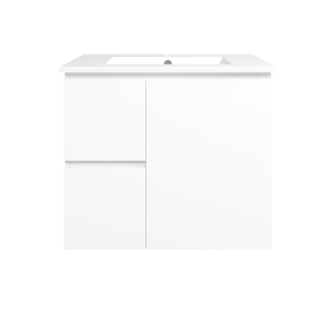 Timberline Elemental Left 750Mm Floor Standing Vanity White Ultra Matt Centre Bowl Alpha Top