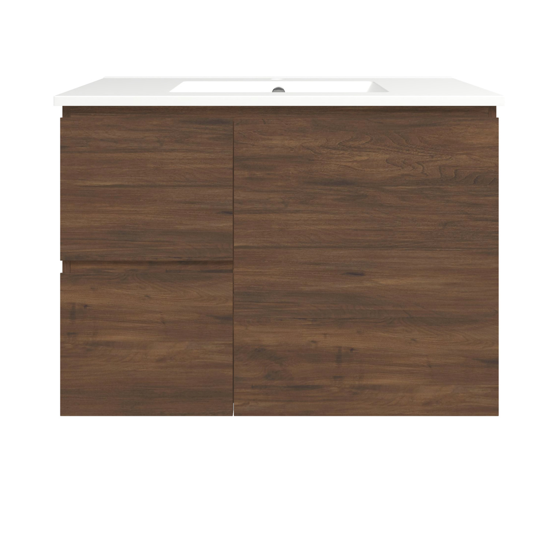 Timberline Elemental Left 900Mm Fs/Wh Vanity Aged Walnut Centre Bowl Alpha Top
