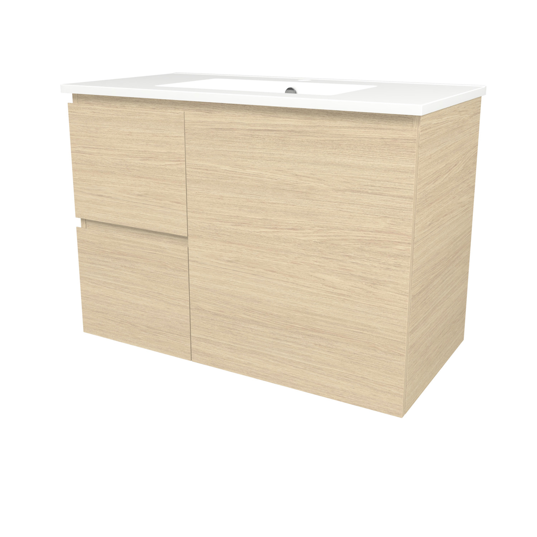 Timberline Elemental Left 900Mm Fs/Wh Vanity Silk Primavera Oak Centre Bowl Alpha Top