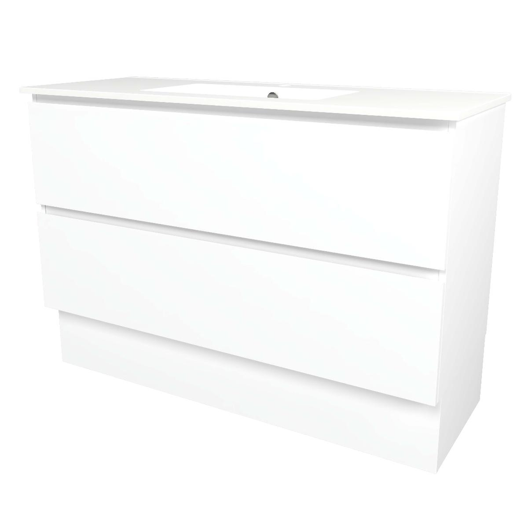 Timberline Elemental Plus 1200Mm Floor Standing Vanity White Ultra Matt Centre Bowl Alpha Top