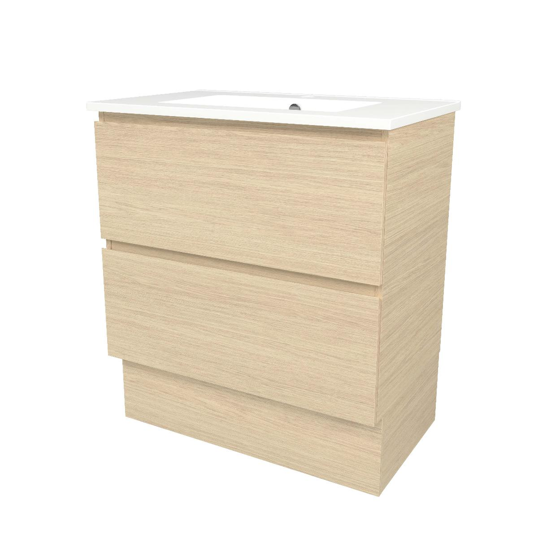 Timberline Elemental Plus 750Mm Floor Standing Vanity Silk Primavera Oak Centre Bowl Alpha Top