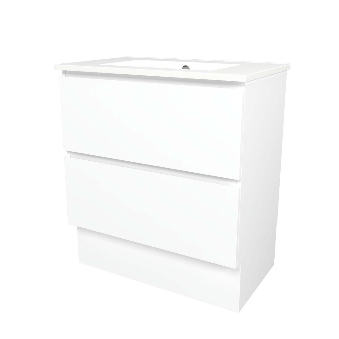 Timberline Elemental Plus 750Mm Floor Standing Vanity White Ultra Matt Centre Bowl Alpha Top