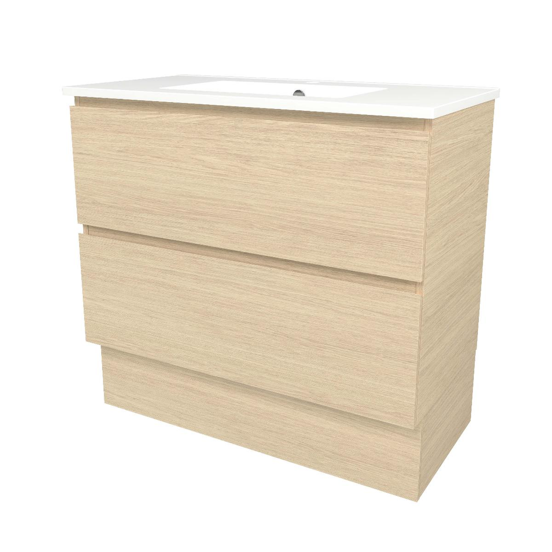Timberline Elemental Plus 900Mm Floor Standing Vanity Silk Primavera Oak Centre Bowl Alpha Top