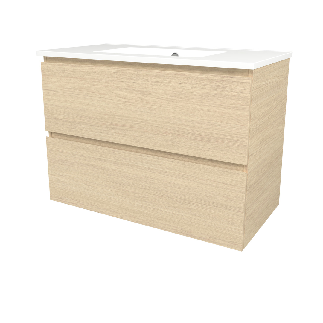 Timberline Elemental Plus 900Mm Fs/Wh Vanity Silk Primavera Oak Centre Bowl Alpha Top