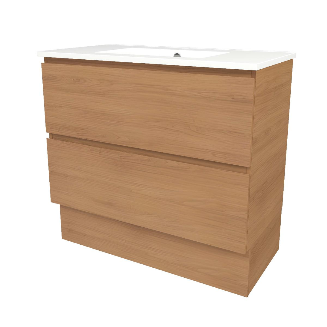 Timberline Elemental Plus 900Mm Floor Standing Vanity Tassie Oak Centre Bowl Alpha Top