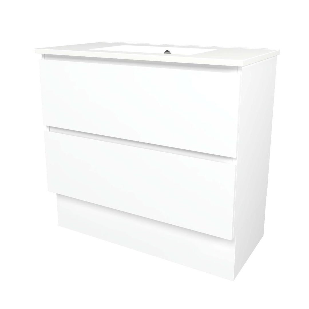 Timberline Elemental Plus 900Mm Floor Standing Vanity White Ultra Matt Centre Bowl Alpha Top