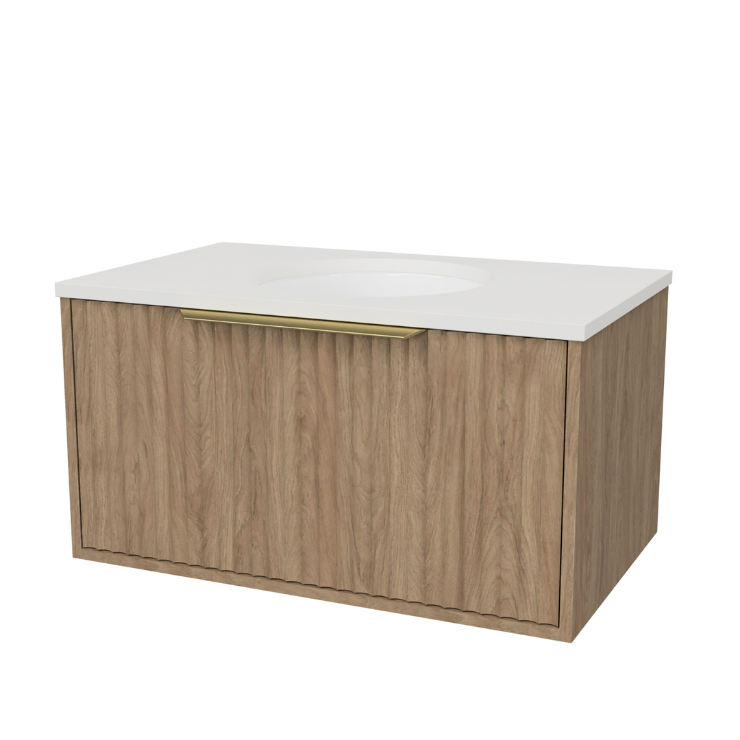 Timberline Elwood Vanity 750mm Centre Wg Basin Silksurface Uc Top Wall Hung