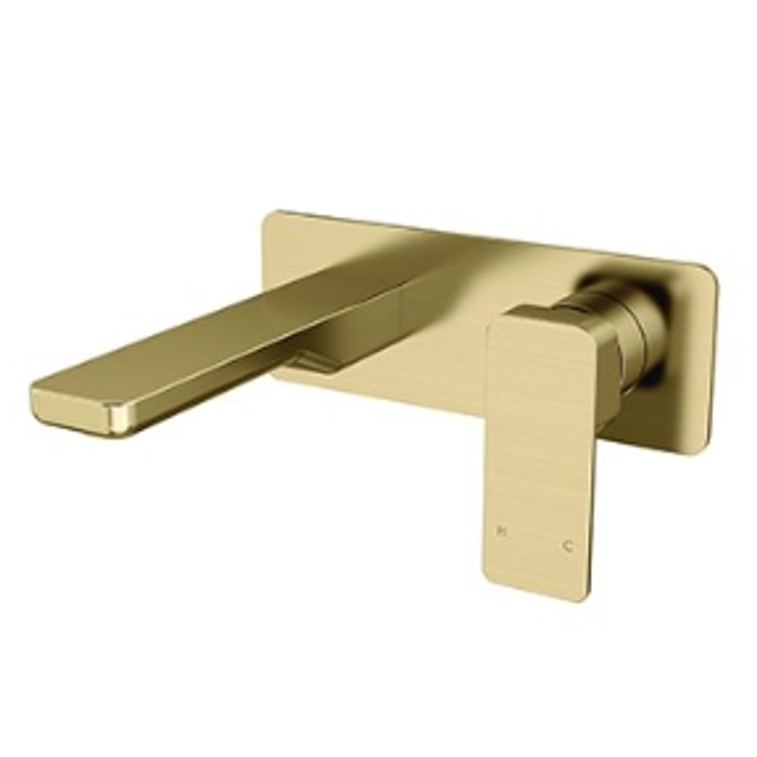 Streamline Eneo Wall Mount 150Mm Spout Basin Mixer W. Plate Ext. Part Brushed Brass Pvd