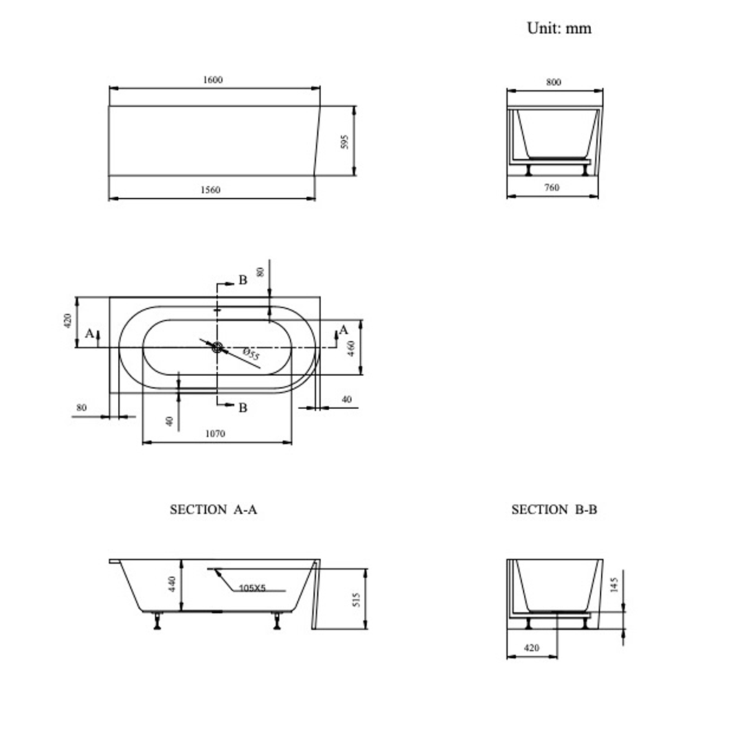 Linsol Florida 1600Mm Left Corner Bath With Overflow Gloss White