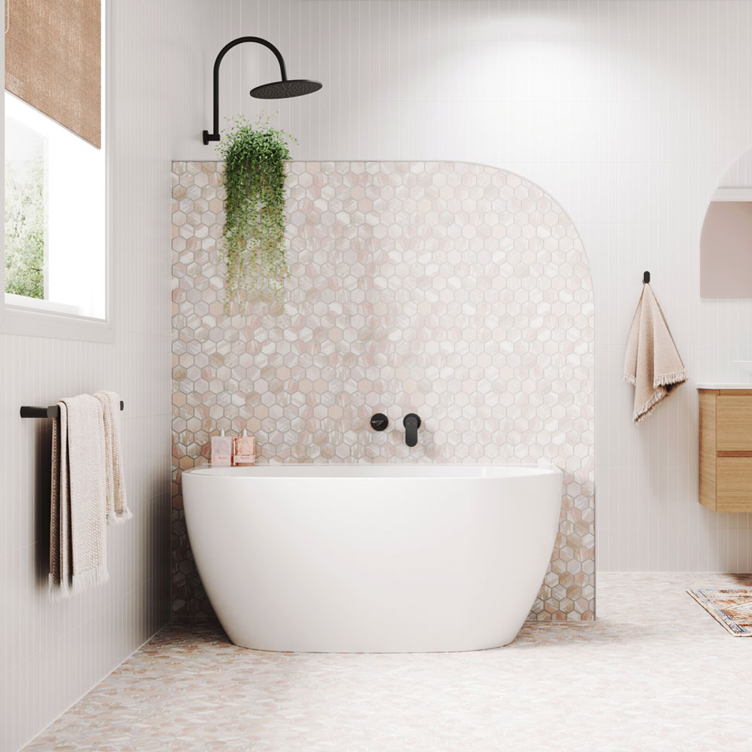 Fienza Keeto 1300Mm Back To Wall Gloss White Acrylic Bath With Overflow