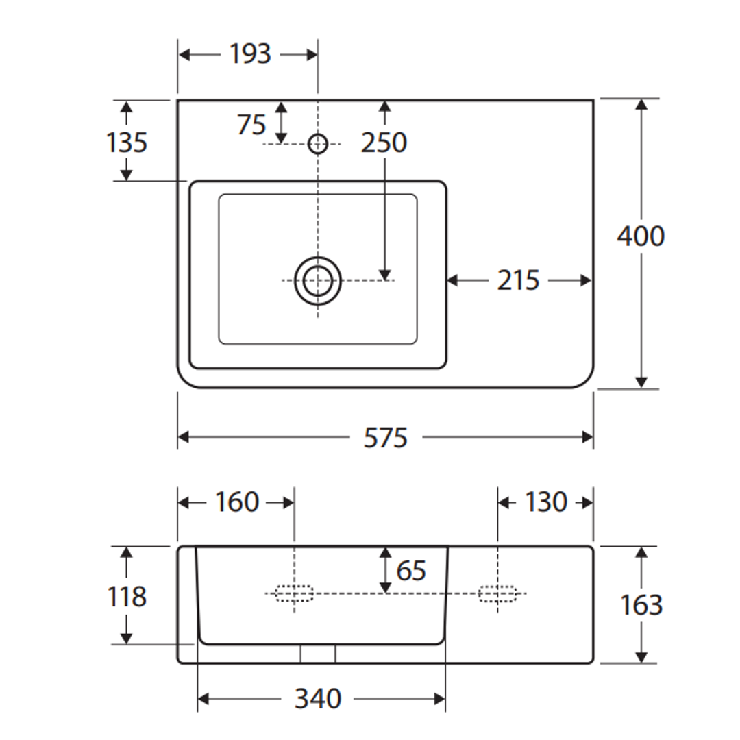 Fienza Delta Care Wall Hung Basin Left Hand Bowl Rb2275L