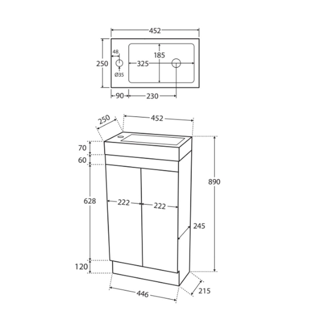 Fienza Denzel 450 Ensuite Vanity - Kickboard