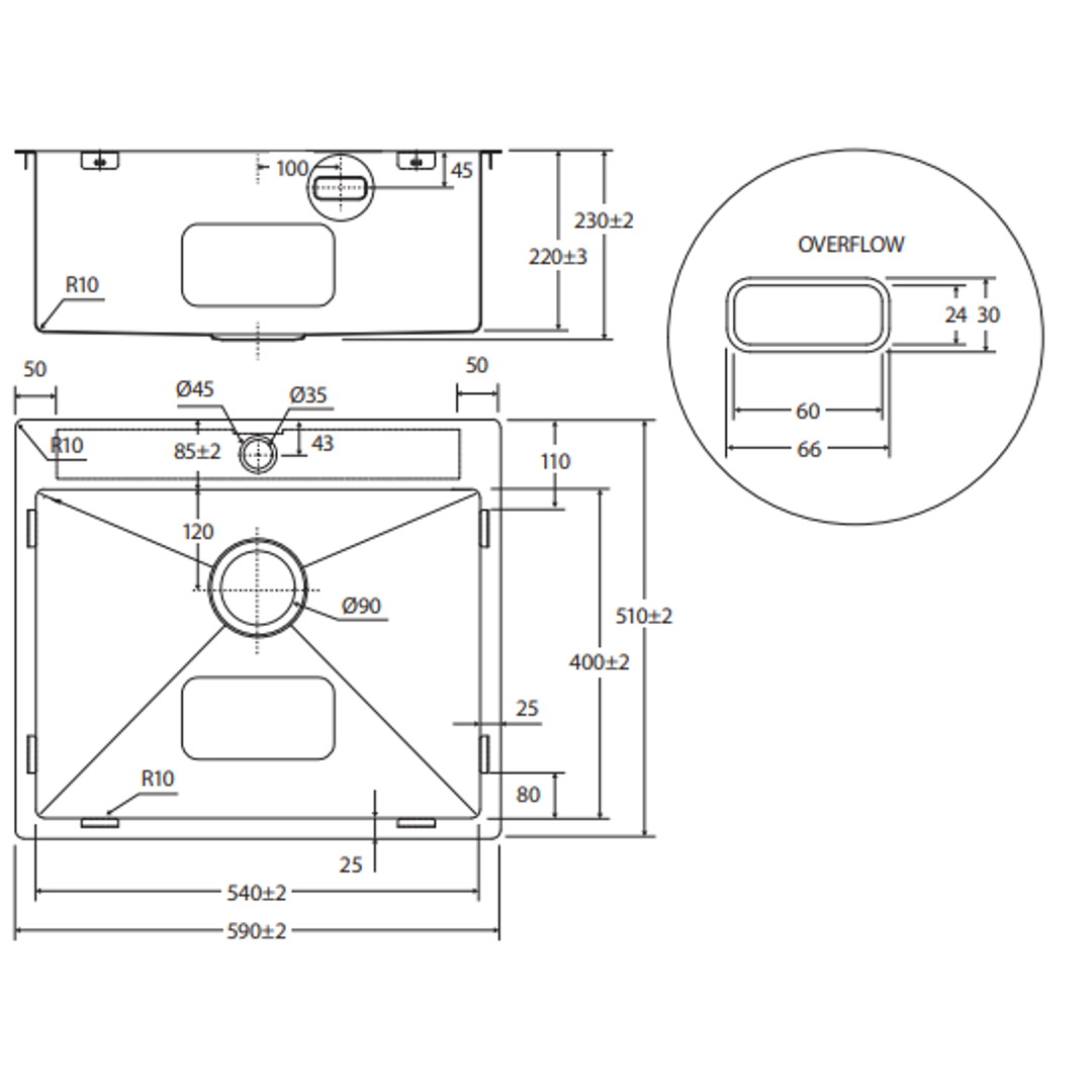 Fienza Hana 50L Laundry Sink with Overflow