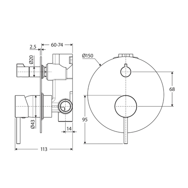 Fienza Kaya Diverter Mixer Gun Metal Round Plate