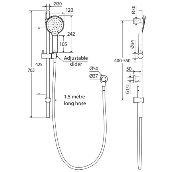 Fienza Kaya Rail Shower Matte Black