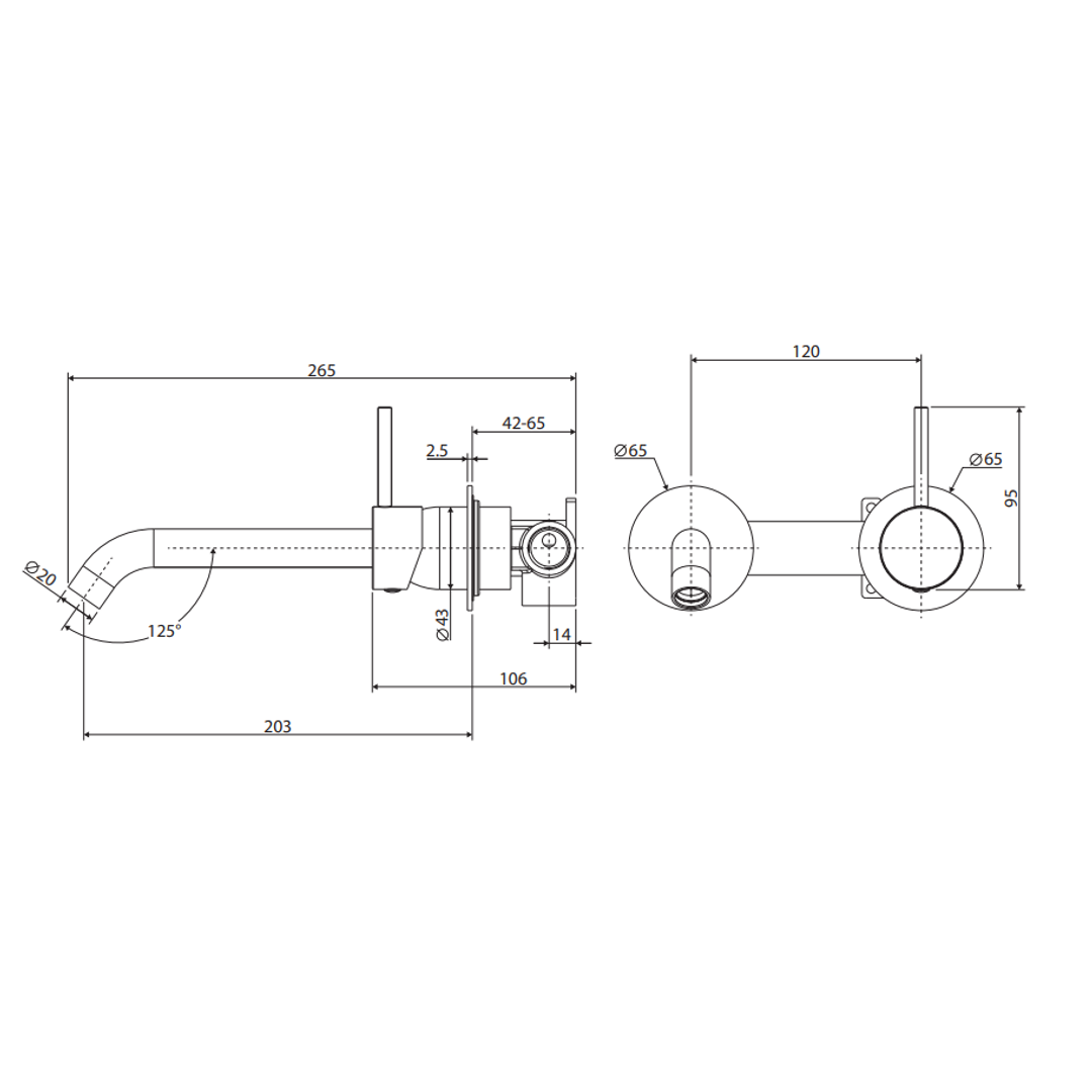 Fienza Kaya Up Basin/Bath Wall Mixer Set 200mm Outlet Set Rectangular Plate - Gun Metal