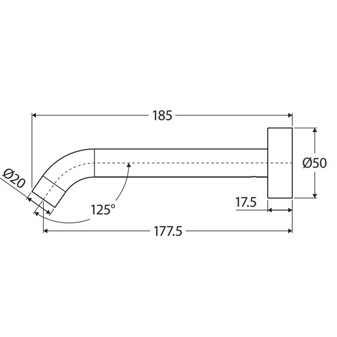 Fienza Kaya Wall Basin/Bath 180mm Outlet - Brushed Nickel/Brushed Nickel