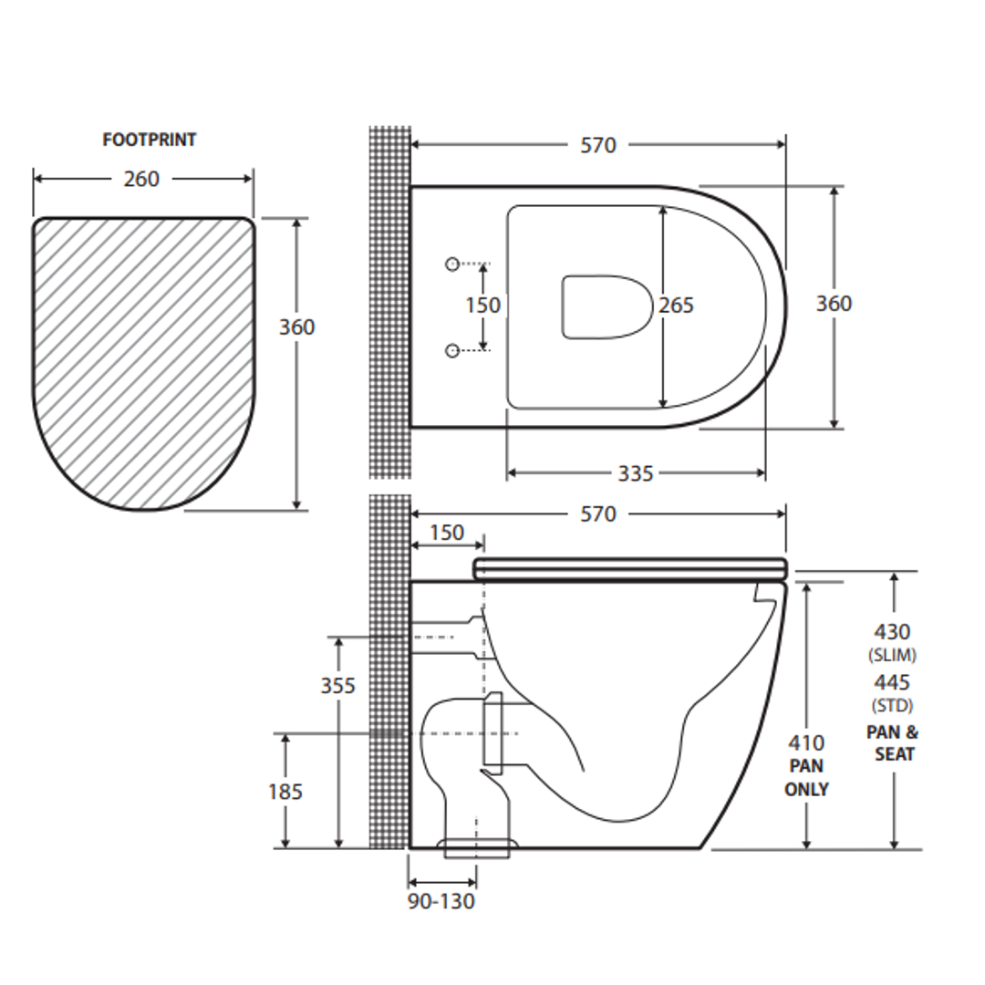 Fienza Koko Black Wall Faced P Trap Suite