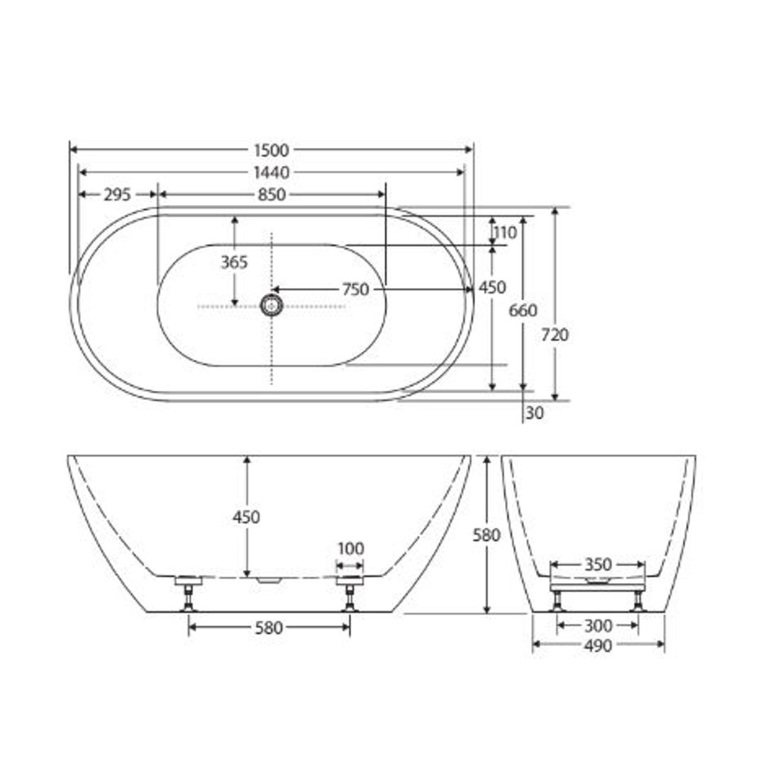 Fienza Koko Freestanding Bath Matte White 1500mm