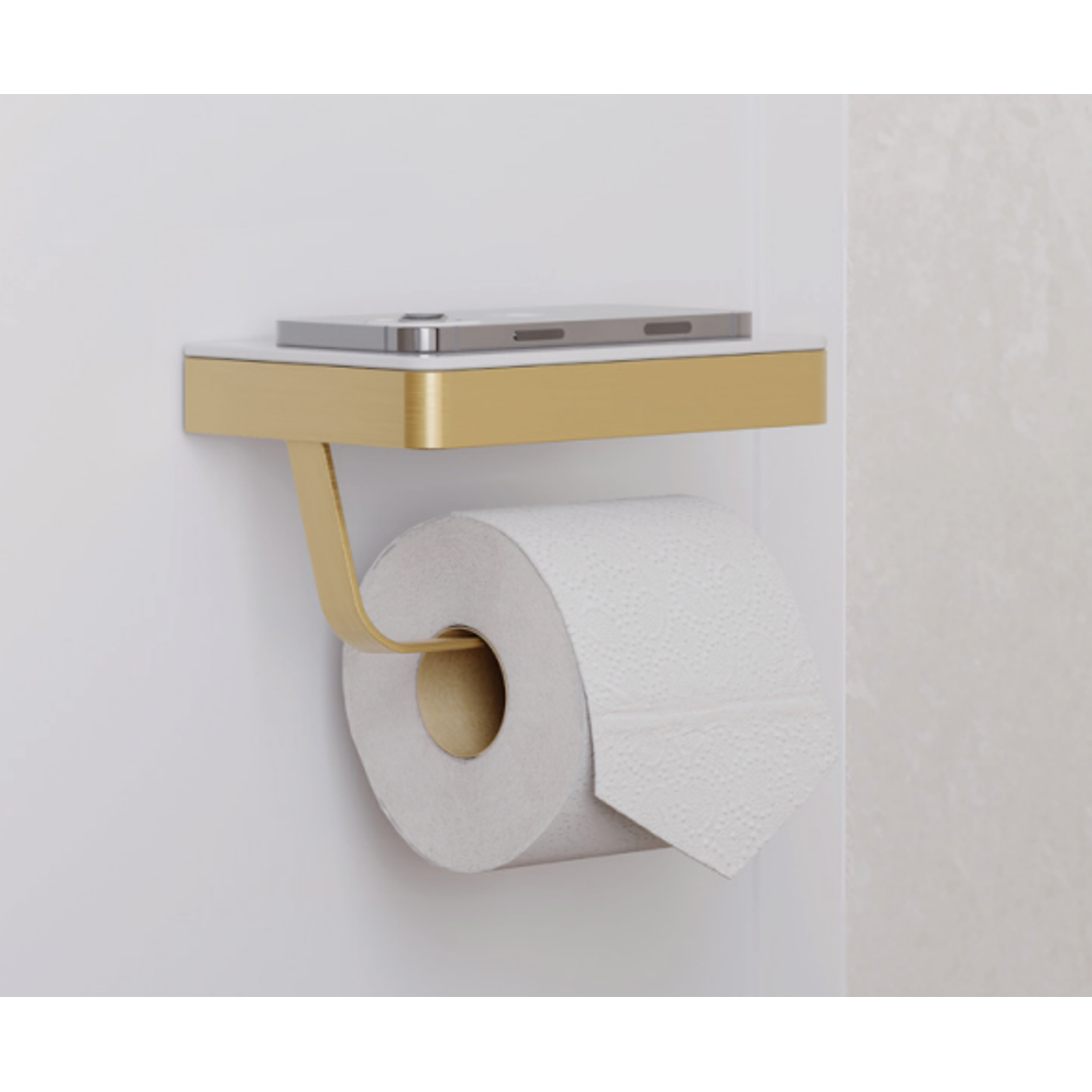 Fienza Tono Toilet Roll Holder Urban Brass With Glass Shelf Sus307