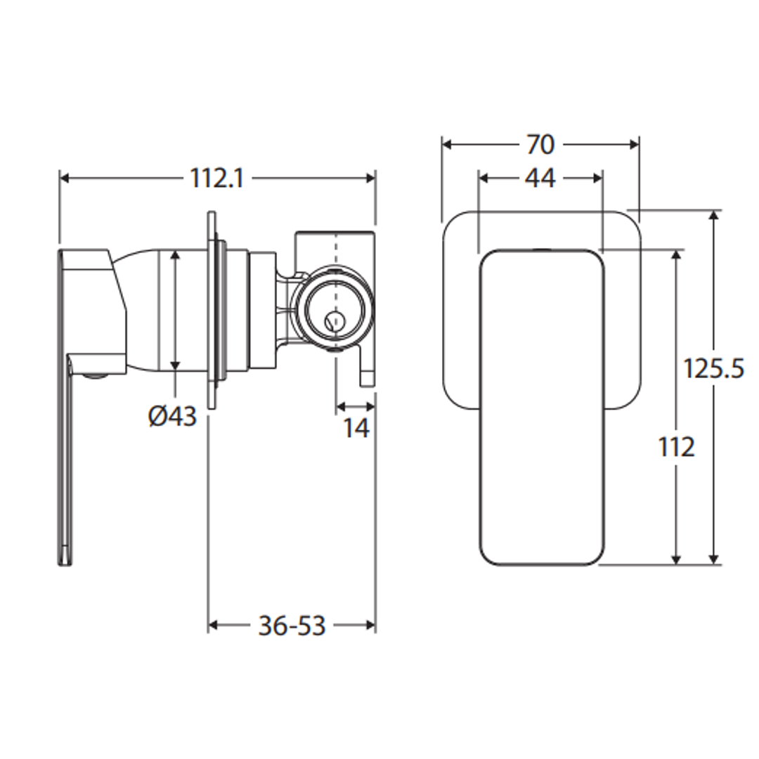 Fienza Tono Wall Mixer Small Square Plate Matte Black