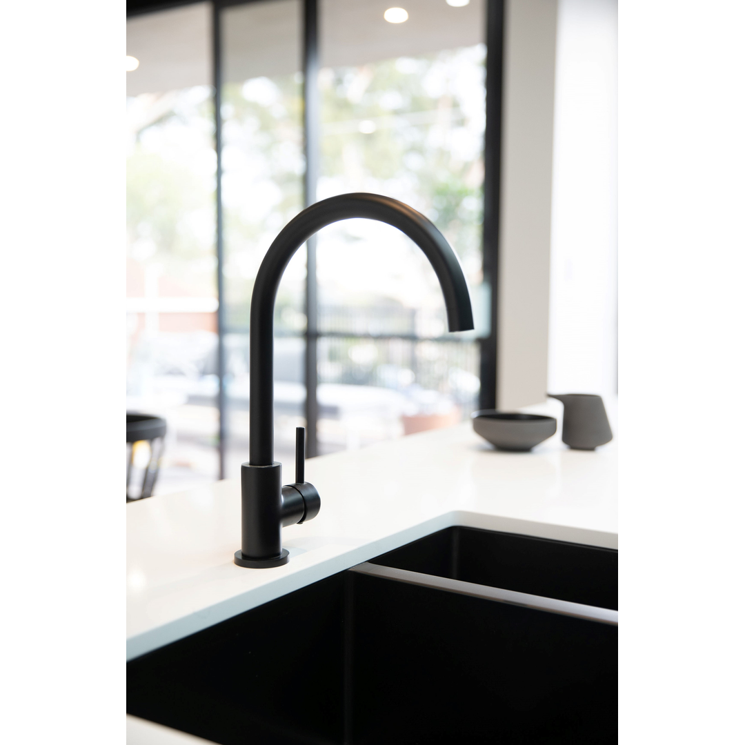 Meir Round Gooseneck Kitchen Mixer Tap Matte Black